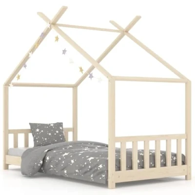 Image of vidaXL Kids Bed Frame, 70x140 cm, Solid Pine Wood Construction, Brown, Tree House Style, Sturdy, Versatile Use, Easy to Assemble, Designed for Comfort, Durable