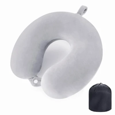 Image of WENGX Travel Pillow Neck Memory Foam Pillows Head Support Cushion for Airplane Train Car Office Essential Flight a Long Hauls Sleeping Rest (Grey)