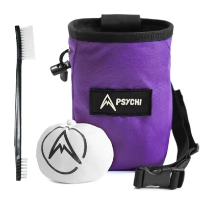 Image of Psychi OG Waist Chalk Bag Starter Pack Bundle for Rock Climbing Bouldering Gym (Purple)