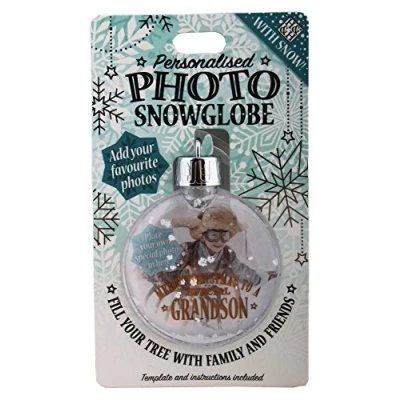 Image of Personalised Photo Snowglobe Christmas Tree Bauble Grandson