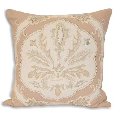 Image of Paoletti Margaux Embroidered Feather Filled Cushion Taupe Cotton One Size