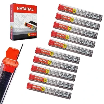 Image of NATARAJ 0.7mm Size 2B Lead Refills, Pack of 100 Leads, Mechanical Pencil 60mm Length, 10 Tubes, High Polymer Fine Leads
