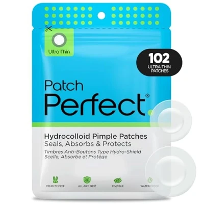 Image of Patch Perfect Spot Patches (102 Count) Korean Hydrocolloid Pimple Patches, Absorbing Dots for Treatment, Invisible Acne Vegan &amp; Cruelty Free Stickers (2 Sizes)
