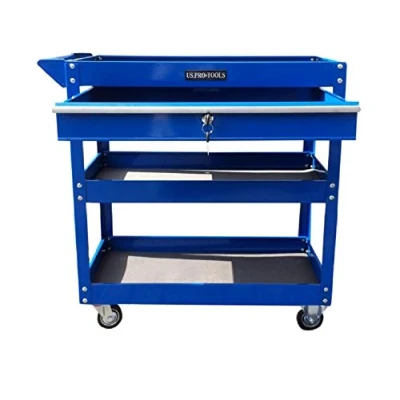 Image of US PRO Tool cart Trolley Workstation Box Cabinet Blue with Lockable Ball Bearing Drawer