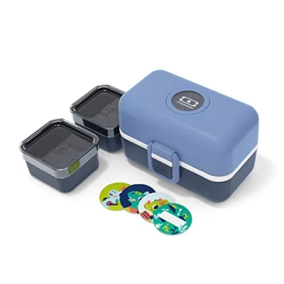 Image of monbento Kids Lunch Box MB Tresor Infinity Bento with 3 Compartments Ideal for Lunches or Snacks at School/Park BPA Free Food Grade Safe Blue