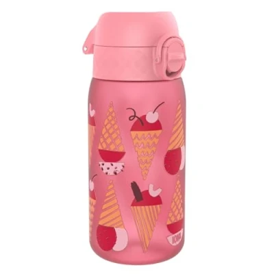 Image of Ion8 Kids Water Bottles, BPA Free, Leakproof, Dishwasher Safe, Easy Open, Secure Lock, Small Boys &amp; Girls Bottle,Kids Drinks Bottle for Spill free Drinking, Pink, Ice Creams, 350ml/12oz