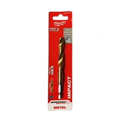 Image of Milwaukee Shockwave Metal Drill Bit HSS G Red Hex Titanium 1/4 Inch 10 x 120 mm