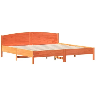 Image of vidaXL Solid Pine Wood Bed Frame without Mattress Wax Brown 200x200 cm with Under Drawers and Headboard Rustic Charm, Optimal Support