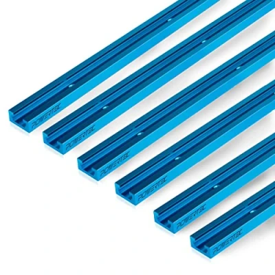 Image of POWERTEC 71119 P3, 6 Pack, 36 Inch Double Cut Profile Universal T Track with Predrilled Mounting Holes, for Woodworking Jigs and Fixtures, Drill Press Table, Router Workbench