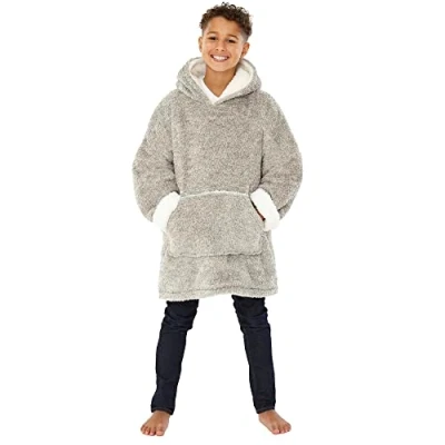 Image of Just Essentials Kids Boys Girls Womens Mens Fleece Hoodie Wearable Blanket Oversized Sweatshirt Fluffy Grey One Size