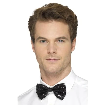 Image of Smiffys Sequin Bow Tie, Black , Party &amp; Carnival Fancy Dress, Dress Up Accessories