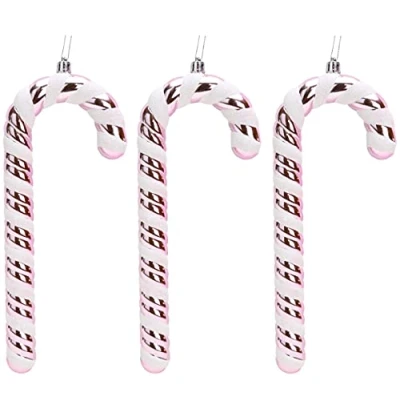 Image of Christmas Concepts® Pack of 3250mm Extra Large Candy Cane Baubles Shiny &amp; Glitter Decorated Decorations (Baby Pink)