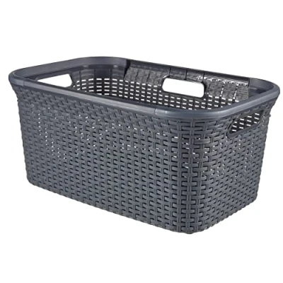 Image of CURVER Style Laundry Basket 70% Recycled Material Rattan Look 45 L Anthracite