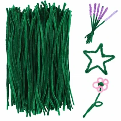 Image of 200 Pcs Cleaners Chenille Stems Pipe for Craft, Craft Supplies, Long Flexible Pipecleaners Supplies DIY Art Decorations (Green)