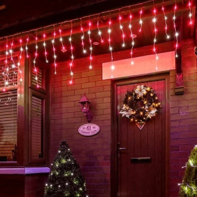 Image of Festive Lights ConnectGO Connectable Outdoor Icicle Mains Powered 200 LED String Lighting Christmas, Garden, Home &amp; Party (Red White, 10m)