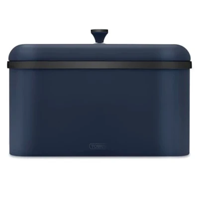 Image of Tower T826136BLU Sera Bread Bin Midnight Blue and Smoked Trim, Stainless Steel