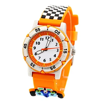Image of ele ELEOPTION Waterproof 3D Cute Cartoon Digital Wristwatches Time Teacher Gift for Little Girls Boy Kids Children Environmental Friendly Silicone Watch (Racing Track Orange)