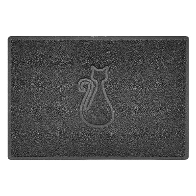 Image of Nicoman Cat Embossed Shape Door Mat Dirt Trapper Washable Barrier Doormat Dark Grey (Drainage Open Back) Large (90x60cm)
