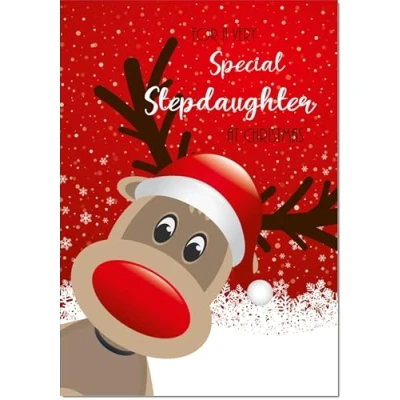 Image of doodlecards Stepdaughter Christmas Card Rudolph in Snow Large A4 Size for with Plain Envelope