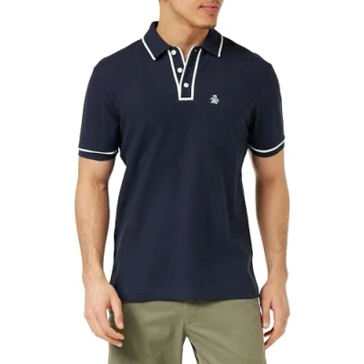 Image of Original Penguin Men&#039;s Polo Shirt, Organic Cotton, Earl Top, Short Sleeve, Contrast Trim, Dark Sapphire, M