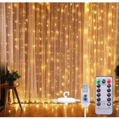 Image of SLTX 300 led Window Curtain String Light Lights Plug in for Bedroom Decor Indoor Outdoor (Warm White)