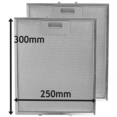 Image of SPARES2GO Metal Mesh Grease Filter for Belling Cooker Hood/Kitchen Extractor Fan Vent (Pack of 2 Filters, Silver, 300 x 250 mm)