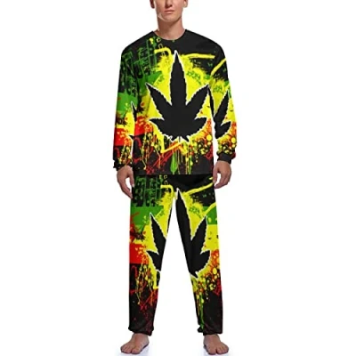 Image of I Love Jamaica Weed Men&#039;s Pajamas Set Soft Sleepwear Sleep Loungewear PJs Sets XL