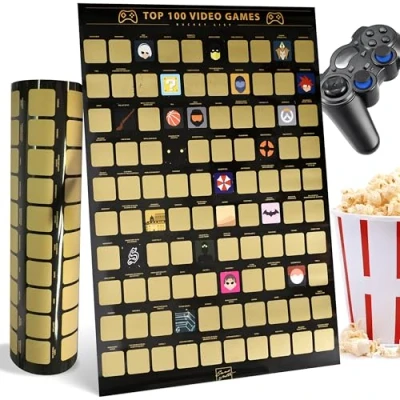 Image of Enno Vatti Top 100 Video Games Bucket List Scratch Poster Modern Design Off Cards Fresh Illustrations of for Game Enthusiasts Gift Lovers