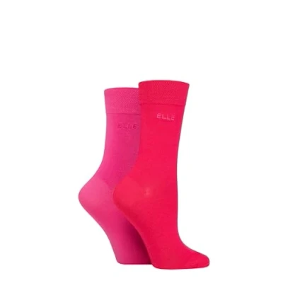 Image of Elle Ladies Bamboo Fibre Socks Soft, Breathable &amp; Cooling Plain in a Multipack of 2 Pairs Sizes 4 8 Cherry Fizz