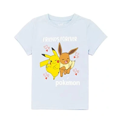 Image of Pokemon T Shirt Girls Kids Pikachu Eevee Friends Game Blue Top 11 12 Years