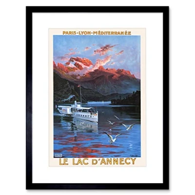 Image of Wee Blue Coo Travel Mountain Lake D&#039;annecy France Vintage Advertising Framed Wall Art Print