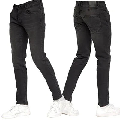 Image of Crosshatch Stretch Slim Fit Jeans Mens Denim Designer Trousers Pants by JeanBase Black 36W X 34L