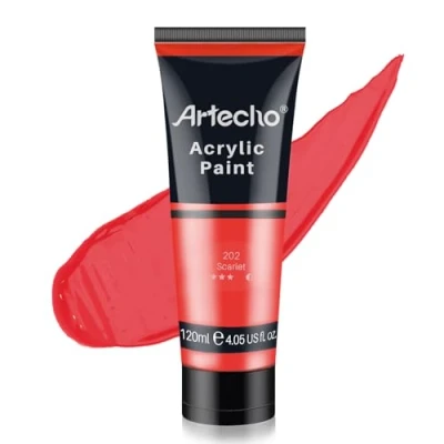 Image of Artecho Professional Acrylic Paint, Scarlet Red (120ml / 4.05oz) Tubes, Art Craft Paints for Canvas Painting, Rock, Stone, Wood, Fabric, Supplies Artists, Adults, Students, Kids