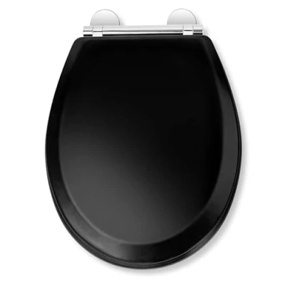 Image of Croydex Lene, Matt Black Toilet Seat, Soft Close Hinges, Durable Moulded Wood, Quick Release for Easy Cleaning, Adjustable Hinges to fit All Standard Toilets, Fittings Included