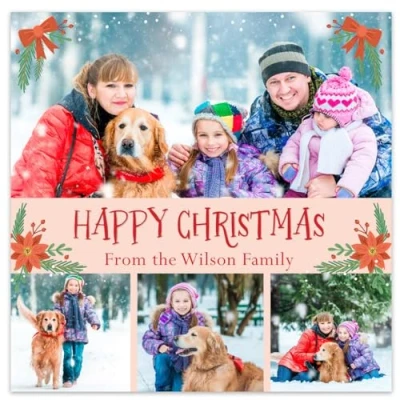 Image of Paper Themes Personalised Photo Upload Christmas Card Packs (Christmas Poinsettia 12pk)