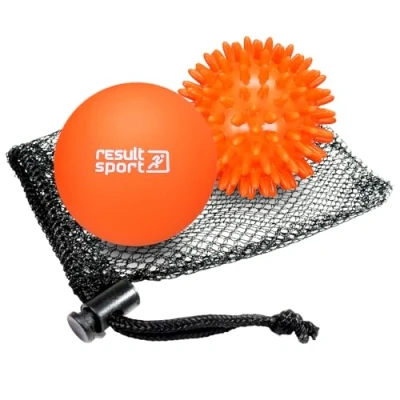Image of ResultSport Lacrosse &amp; Spike Massage Ball Set with Storage Bag, Plantar Fasciitis Recovery, Trigger Point Massage, Deep Tissue Myofasical Relief (Orange)