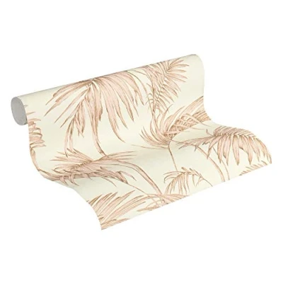 Image of Livingwalls Palm Wallpaper Metropolitan Stories Non Woven Lola Paris 10.05 m x 0.53 Pink Beige Creme Made in Germany 369193 36919 3