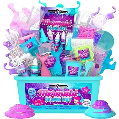 Image of Original Stationery Mermaid Slime Kit, 35 Pieces Set to Make Glow in The Dark with Lots of Sparkle Add Ins, Gifts for Girls