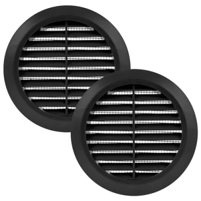 Image of Vent Systems 100 mm / 3.94&#039;&#039; Inch Black Pack of 2 Air Cover Round Vents Ventilation Grille Integrated Insect Screen HVAC for Bathroom, Home Office, Kitchen