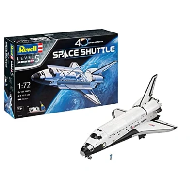 Image of Revell Gift Set 05673 Space Shuttle 40th Anniversary 1:72 Scale Unbuilt Plastic Model Kit with Contacta Professional Glue, Paintbrush &amp; Selected Aqua Color Paints