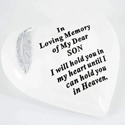 Image of Special Son Graveside Memorial Feather Heart Grave Plaque Ornament Decoration