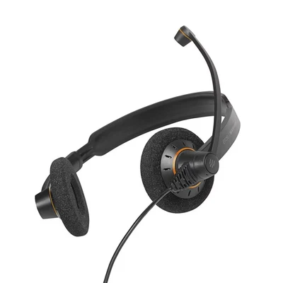 Image of Sennheiser SC 60 USB ML Call Center headset on ear wired black with orange accents