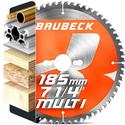 Image of BAUBECK 185mm x 20mm Circular saw blade +16mm Ring fine cut in Wood, Metal etc. TCT 185 mm x80T Compatible with Bosch Makita Dewalt Festool Freud