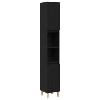 Image of vidaXL Black Oak Tall Bathroom Cabinet Engineered Wood Matte Finish Storage Solution for Modern Indoor