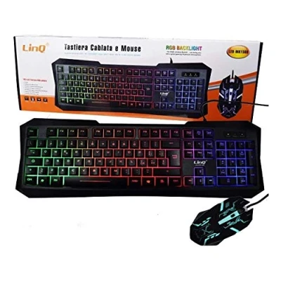 Image of Backlit Gaming Keyboard and Mouse with USB Cable LINQ LED MK1568 LWD RGB ERGONOMIC