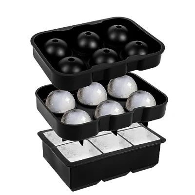 Image of ASAB Pack of 2 Silicone Ice Cube Trays with Lid BPA Free Non Breakable for Freezer Space Saving Groove Design Black Moulds Cocktail Drinks Milk (Silicone Large)
