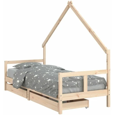 Image of vidaXL Kids Bed Frame with Drawers 80x200 cm Solid Wood Pine