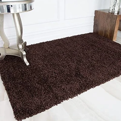 Image of Modern Brown Chocolate Easy Clean Non Shedding Small Shaggy Fluffy Carpet Rug Super Soft Dense Pile Lounge Living Room Floor Bedroom Hallway Area Rugs 50cm x 80cm