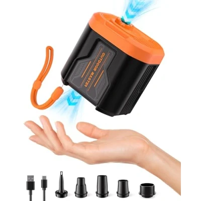 Image of OutdoorMaster Bonito 5kPa Portable Electric Air Pump for Inflatables, 14.43Wh Rechargeable Mini Inflator, Inflation &amp; Deflation Mattress, Pool Float, Storage Bags, Beds