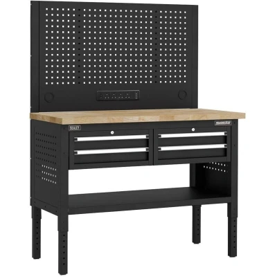 Image of Sealey APMWB50COMBO2W Superline PRO Modular Workbench with 4 Drawers Wooden Worktop 1265mm